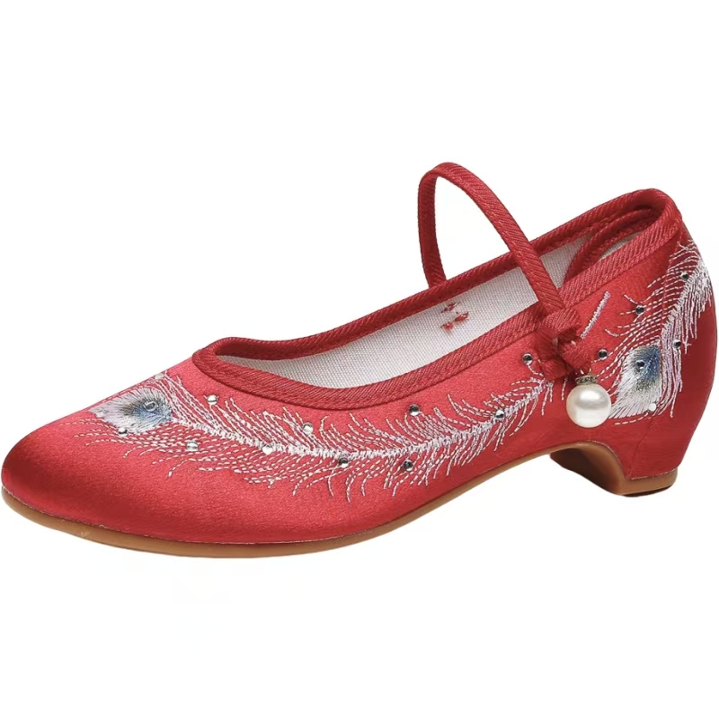 Ethnic Fabric - Women New Low Heel Silk Embroidered