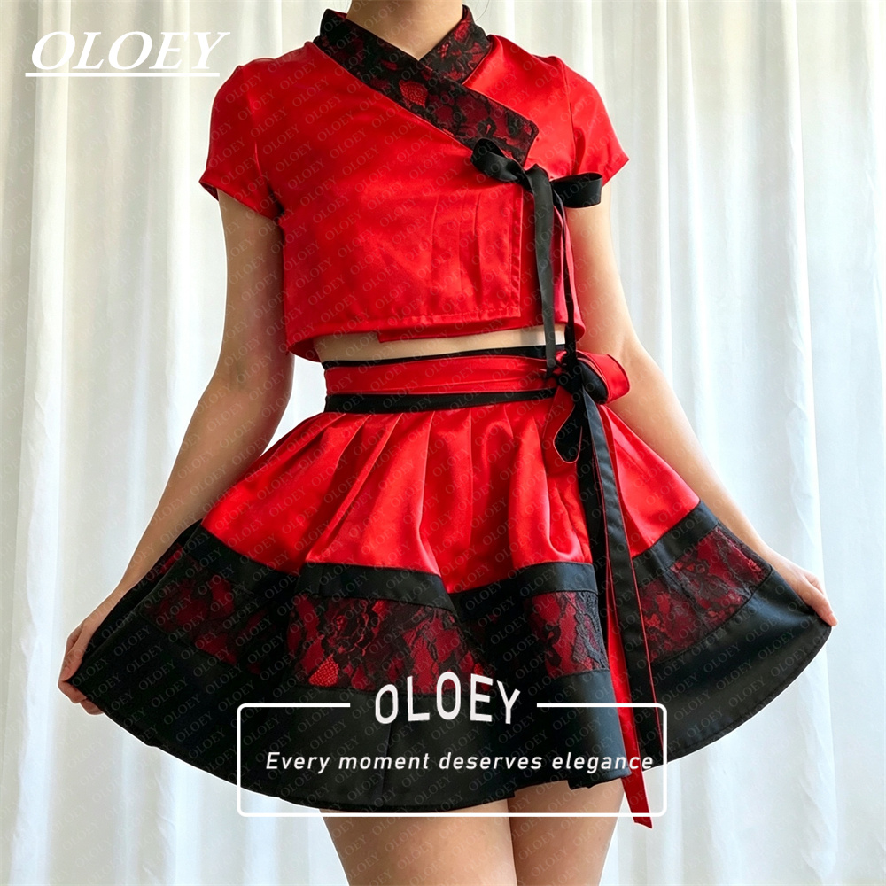Hanbok Modern Set - OLOEY Modern Black Red Short Concert