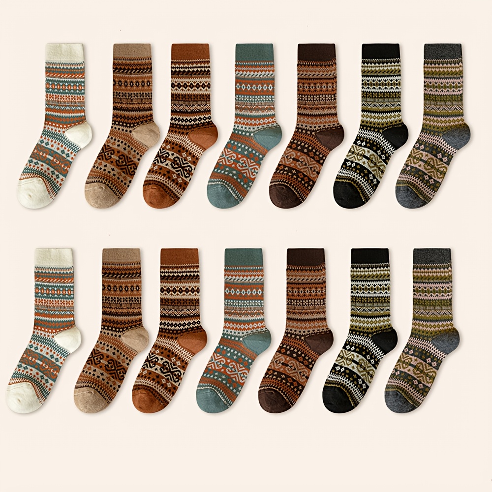 Retro 7-Color Mid-Calf Socks f - Ethnic Fashion Design review and price